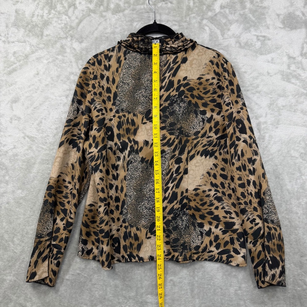 Unbranded Leopard Print Blouse Womens XL Tan Black Ruffle V-Neck Long Sleeve Top - Picture 5 of 9